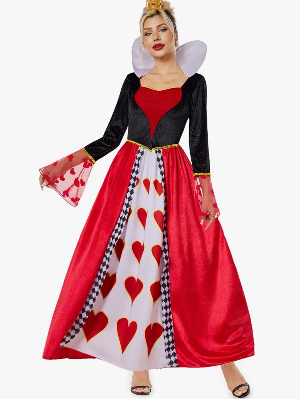 NWT Funna Queen of Hearts Costume Women Dress Black and Red Halloween Small